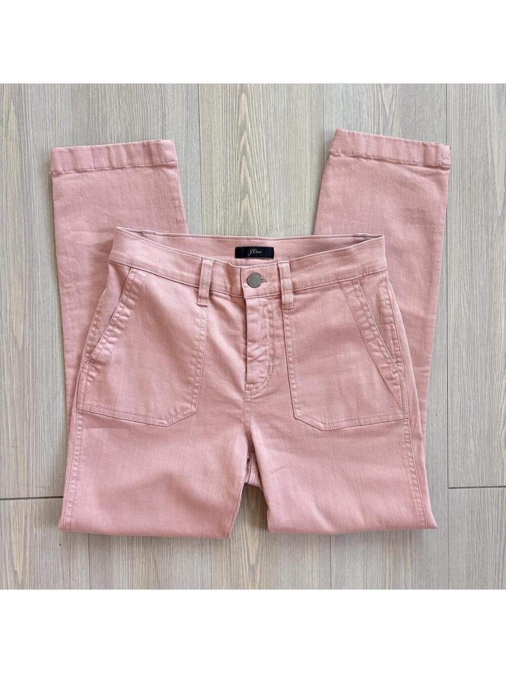J.Crew Pink Utility Pants Straight Leg Front Patch Pocket Petite 25P Stretch